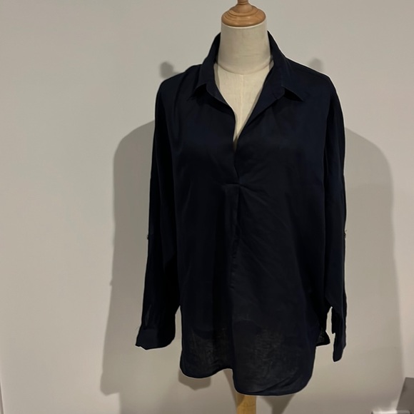 Witchery Tops Witchery Navy Blue Linen Shirt Poshmark